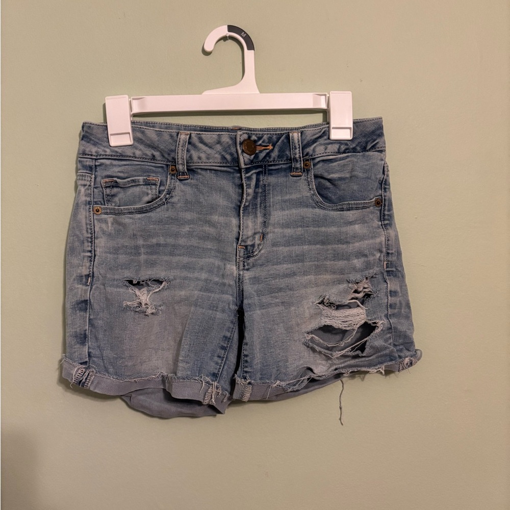 American Eagle Outfitters Light Blue Distressed Jean Shorts